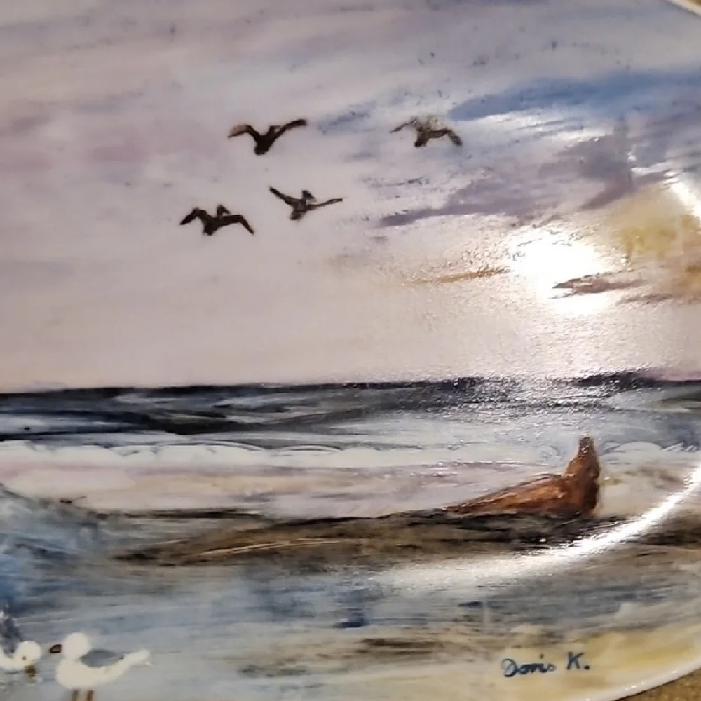 Fitz and Floyd Coastal Scene with Gulls Porcelain Handpainted Tray